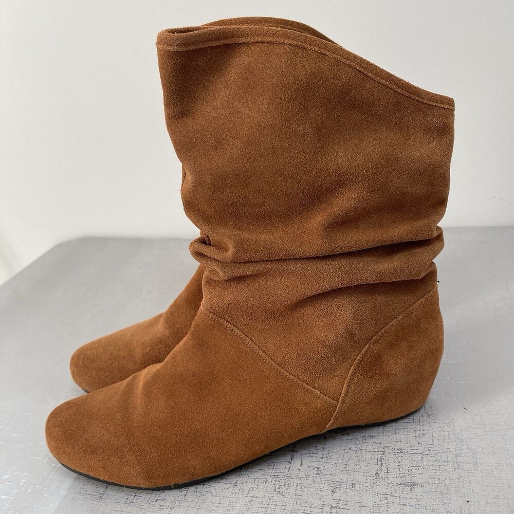 Steve Madden Cognac Brown Suede Leather Slouch Boho Ankle Boots Women's 10 M